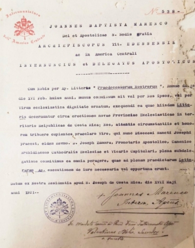 El 17 de mayo de 1921 el Internuncio Mons. Juan Bautista Marenco S.D.B. (1917-1921) designa al Pbro. Dr. José Zamora Castro (1846-1923) ejecutor de la bula “Praedecessorum nostrorum”.