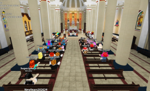 Vista de la Catedral de Chiclayo virtual, donde se transmiten las misas y &ldquo;asisten&rdquo; usuarios por medio de sus avatares.