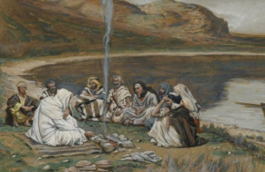 Jesús tomó el pan y el pescado y se los dio a los discípulos