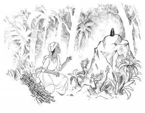 Llamada Juana Pereira, la mujer que encontró la imagen de la Virgen era mulata, según los relatos más antiguos del hallazgo. La ilustración es obra de Michael O’Reilly Feiser