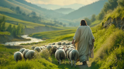 Un pastor que sale en busca de la oveja perdida