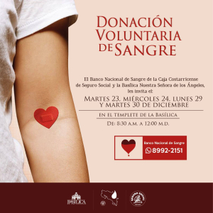 Bas&iacute;lica de Cartago invita a participar de Campa&ntilde;a de Donaci&oacute;n de Sangre